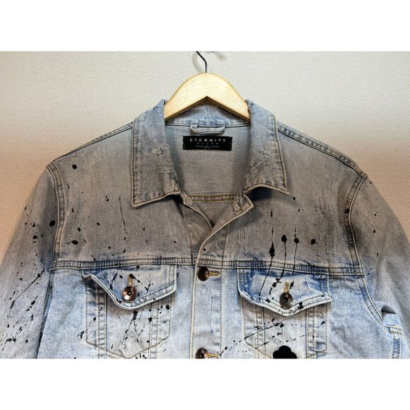 Eternity BC/AD Mens Rad Jean Jacket Stretch Denim Size Small Blue Long Sleeve - Picture 3 of 11